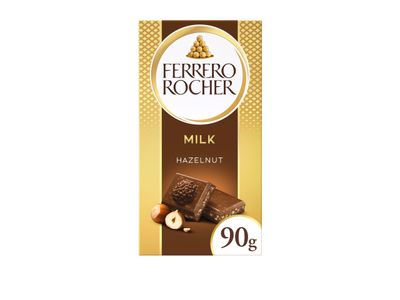 Ferrero Rocher Original Milk Chocolate Bars and Hazelnut, Party Food, Chocolate Hamper, Milk Chocolate with Crunchy Whole Hazelnut and Cocoa Filling, (90g)