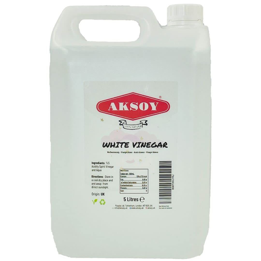 Aksoy Distilled White Spirit Vinegar 5L Ideal for Cleaning, Pickling, Marinating, Cooking &amp; Natural Weed Control - Multi-Purpose, Descaling &amp; Odour Removal