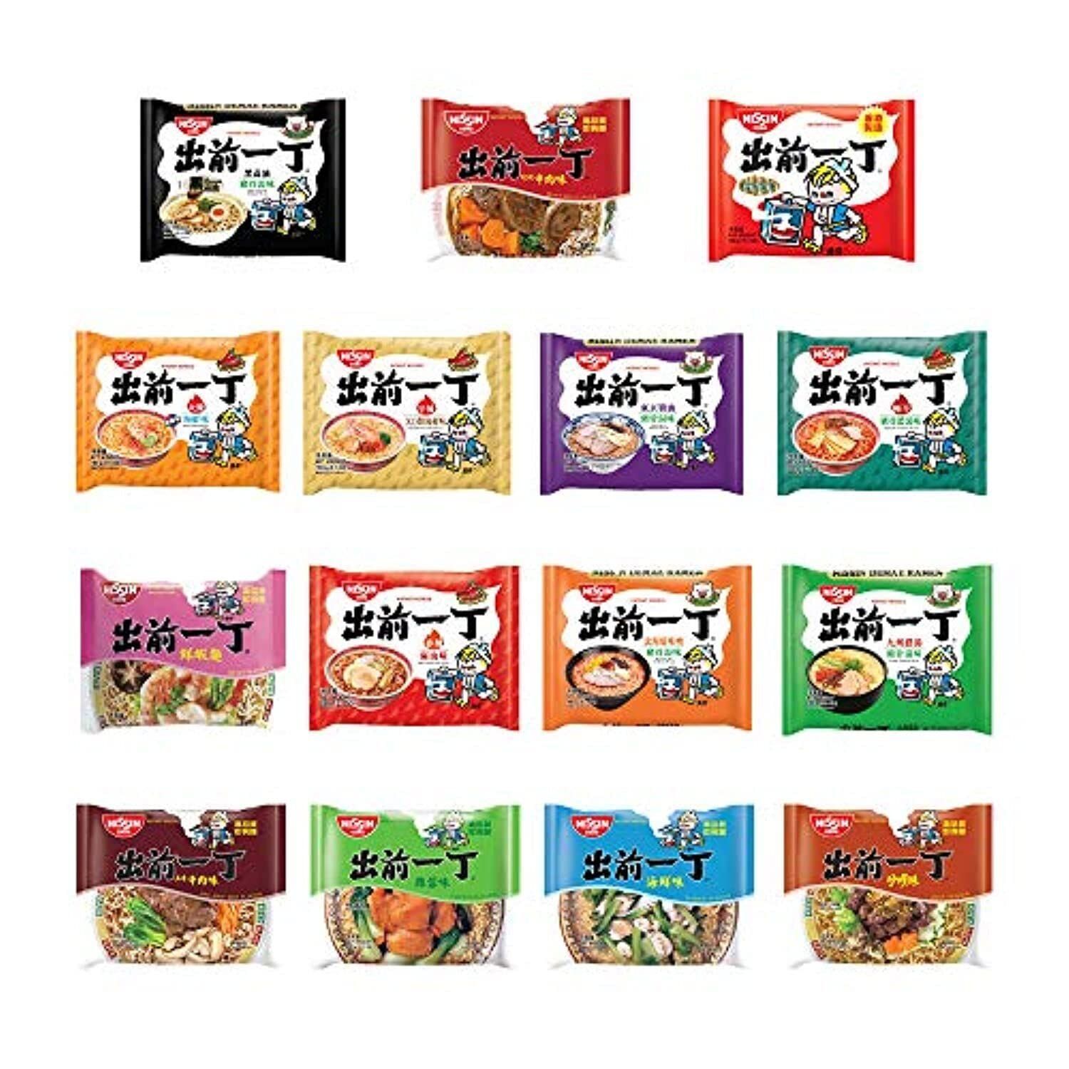 Nissin Demae Instant Noodles Ramen 10 PACKS Assorted Flavours (100g x 10) Duck, Tonkotsu, Chicken, Miso, Sesame, Spicy, Black Sesame Oil by Xihaha