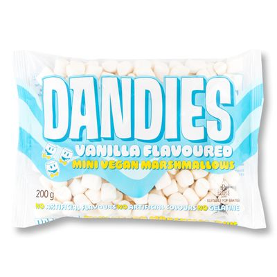 Dandies Mini Vegan Marshmallows Vanilla Flavoured 200g Gelatine-Free Gluten-Free No Artificial Colours or Flavours Suitable for Baking