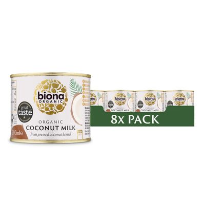 Biona Organic Coconut Milk,Dairy Free, Naturally Vegan - Pressed from Coconut Kernels - For Cooking and Baking - Vegan,200 ml (Pack of 8)