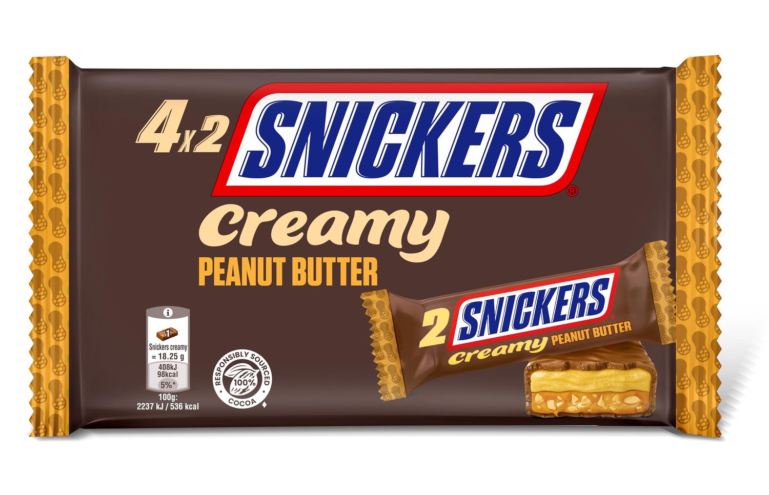Snickers Creamy Peanut Butter &amp; Milk Chocolate Snack Bars Multipack 146g (4 Pack)