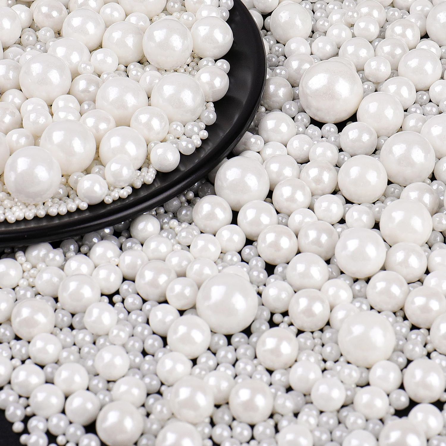 Edible Pearls for Cake Decorating 130g (4.6oz), White Sugar Pearls, Pearl Sprinkles Mix for Cupcake Topper Cookie Ice Cream Baking Decorations for Baby Shower Weddings Birthdays &amp; Parties