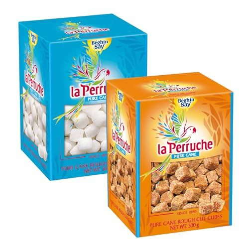 Speciality White and Brown Sugar Cube Bundle Containing Le Perruche White and Brown Natural Cane Sugar Cubes 500g each 500g x 2