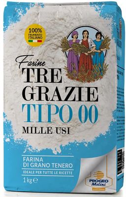 Tre Grazie - Premium Italian Plain Wheat Flour 00 - Bread Pasta Cake (1Kg)
