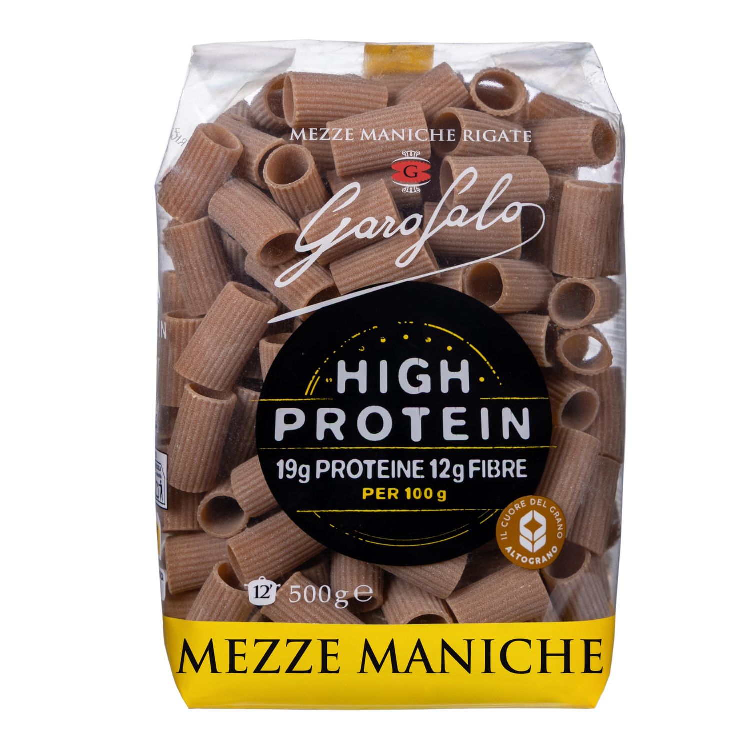 Garofalo High Protein Mezze Maniche Pasta, Premium Durum Wheat Semolina, 19 g Protein &amp; 12 g Fibre per 100 g, Italian Made, 500 g