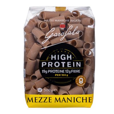 Garofalo High Protein Mezze Maniche Pasta, Premium Durum Wheat Semolina, 19 g Protein &amp; 12 g Fibre per 100 g, Italian Made, 500 g