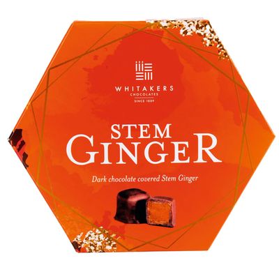 Whitakers Dark Chocolate Covered Stem Ginger in Gift Box 180g - Suitable for Vegetarians, Gluten Free.