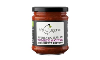 Mr Organic Tomato & Olive Bruschetta Topping 200g - Italian Condiment, Blend of Tomatoes & Olives - Ideal for Bruschetta, Pasta, and Salads - Made with Organic Ingredients - Pack of 1