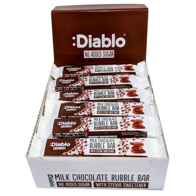 Diablo Milk Chocolate Aero Bubbles Bar - No Added Sugar, Gluten Free, Sweetened with Stevia Chocolate Bar Hamper Basket Available - Perfect for Gifting Candy Bars - 30g - 24 Pack