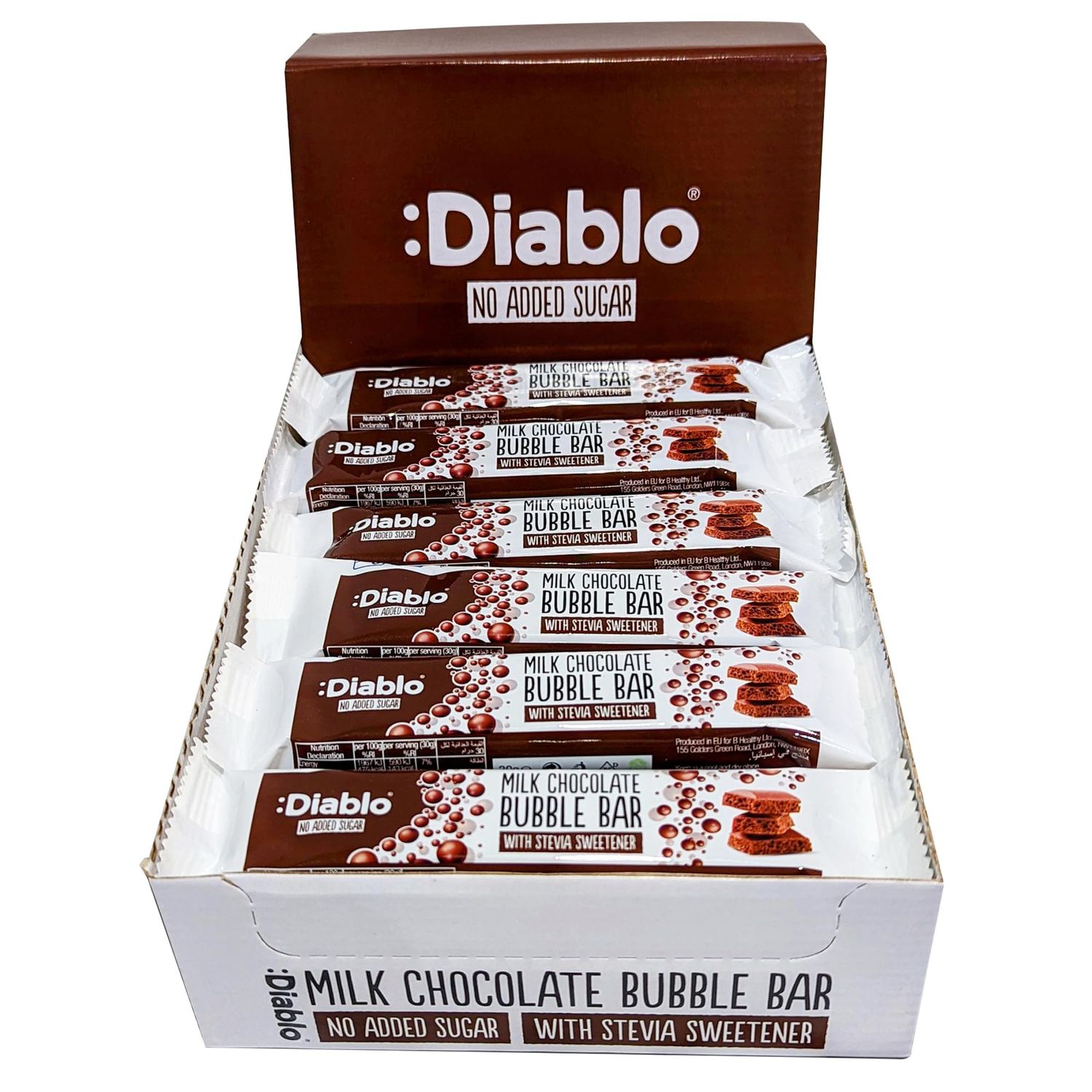 Diablo Milk Chocolate Aero Bubbles Bar - No Added Sugar, Gluten Free, Sweetened with Stevia Chocolate Bar Hamper Basket Available - Perfect for Gifting Candy Bars - 30g - 24 Pack