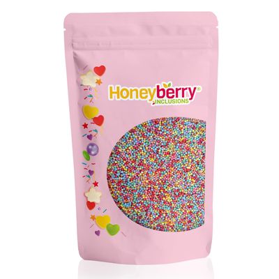 HONEYBERRY INCLUSIONS Rainbow Nonpareils Sprinkles 200g - Natural Bright Colourful Hundreds &amp; Thousands Sprinkles for Baking, Cupcake and Cake Decorations, Ice Cream and Dessert Decorating Toppers