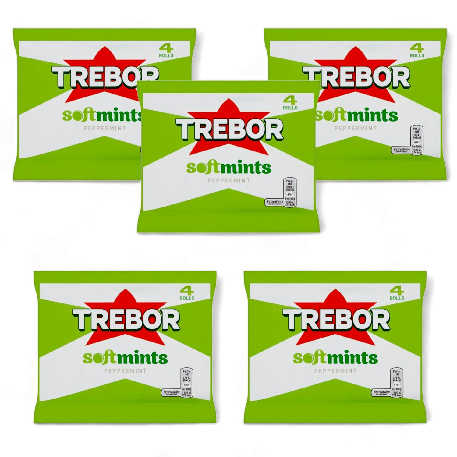 Trebor Softmint Peppermint Roll - Pack of 20 (5 packs x 4 rolls)