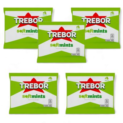 Trebor Softmint Peppermint Roll - Pack of 20 (5 packs x 4 rolls)