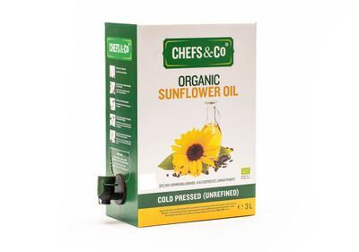 CHEFS &amp; CO Organic Sunflower Oil Plant-Based Oil Ideal for Baking, Sautéing &amp; Dressings(COLD PRESSED, 3L(Pack of 1))