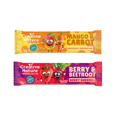 Creative Nature Snack Bars Mixed - Berry &amp; Beetroot and Mango &amp; Carrot Flavour Gluten Free Oat and Fruit Healthy Kids Snack Bar, Lunchbox Snacks Top 14 Allergen Free 12 Bars x 25g
