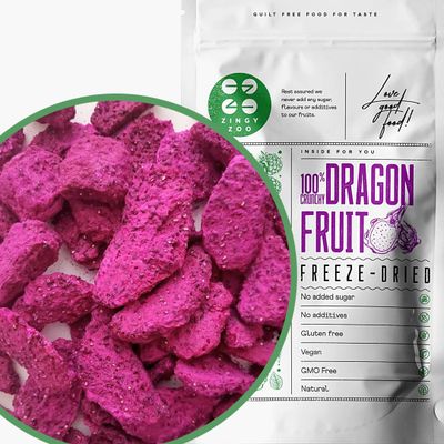 Freeze Dried Red Dragon Fruit 100% Natural Raw Unsweetened Pink Pitaya Pieces Freeze Dried Fruit Red Pitahaya Make Smoothie Powder or Snacking Pink Food Colouring Fruits Berries ZingyZoo
