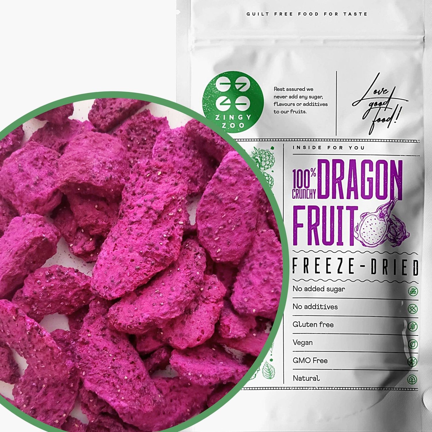 Freeze Dried Red Dragon Fruit 100% Natural Raw Unsweetened Pink Pitaya Pieces Freeze Dried Fruit Red Pitahaya Make Smoothie Powder or Snacking Pink Food Colouring Fruits Berries ZingyZoo