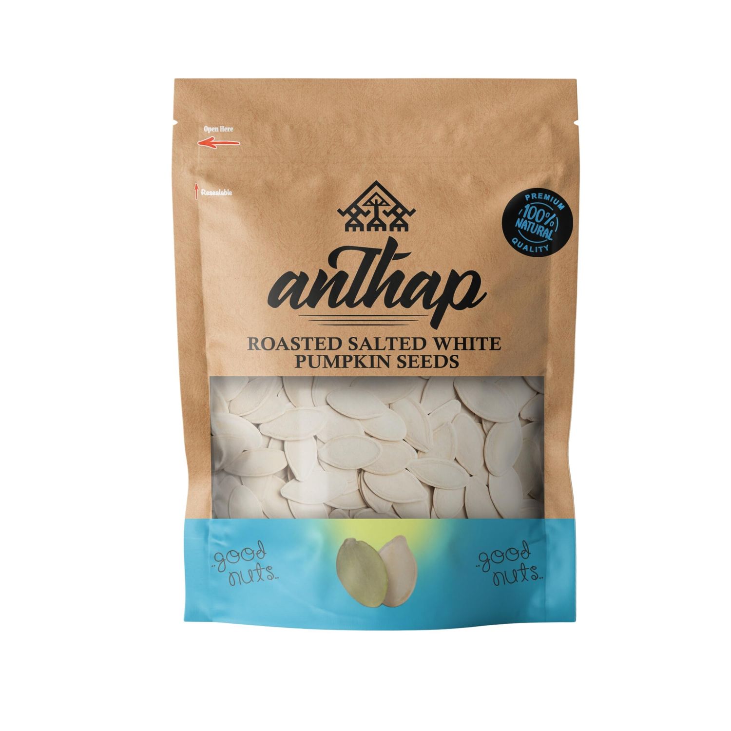 Anthap Roasted Lightly Salted White Pumpkin Seeds, Non GMO, No Oil, Perfectly Roasted &amp; Lightly Salted, Rich in Protein &amp; Healthy Fats, Packed with Fiber &amp; Nutrients, 100% Natural Ingredients, 700g