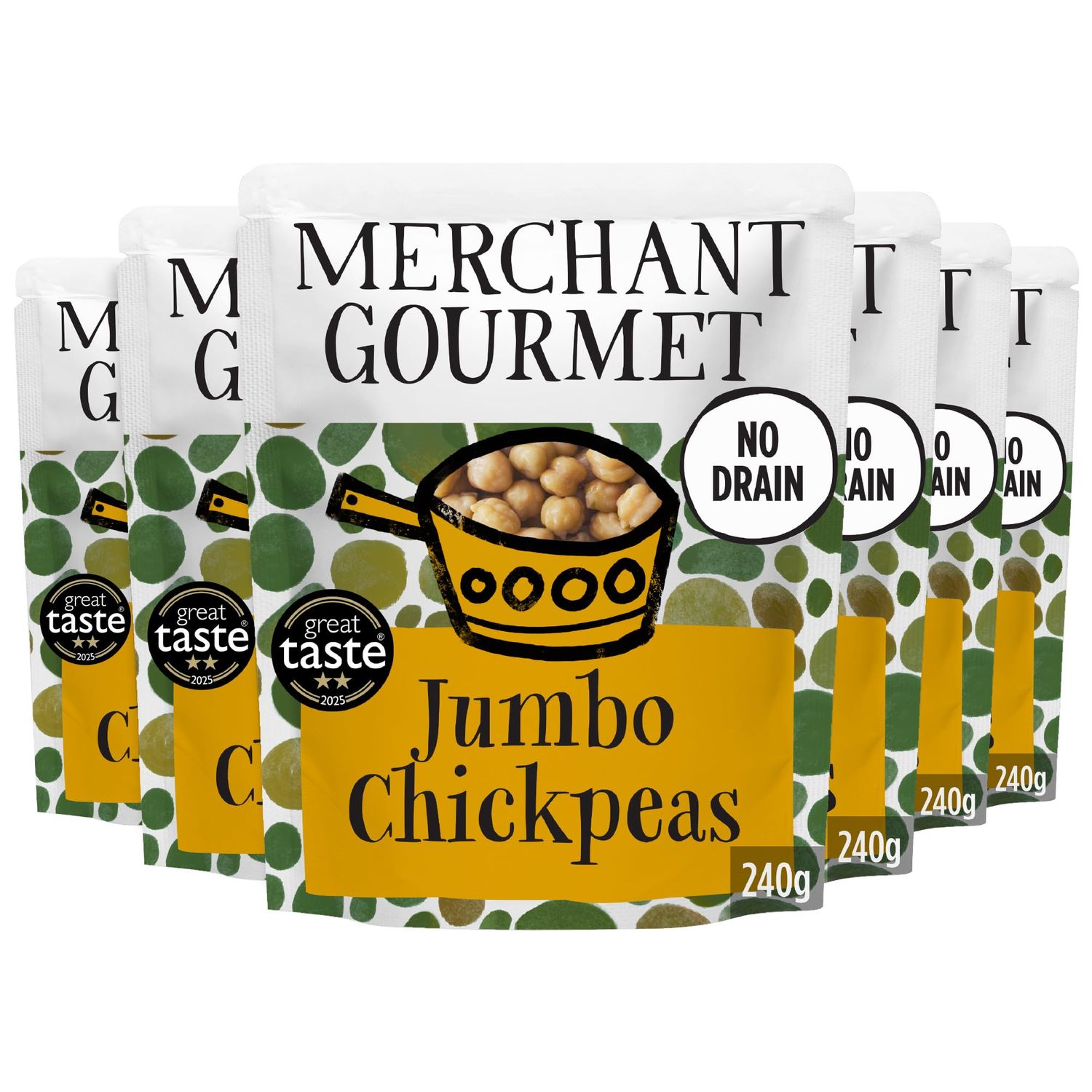 Merchant Gourmet Jumbo Chickpeas with Italian Extra Virgin Olive Oil - High in Protein &amp; Fibre, Drain-Free, Premium Ingredients, No Preservatives (6x 240g)