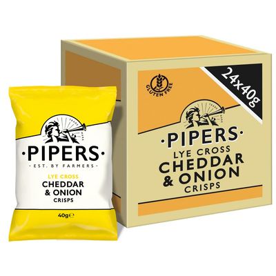 Pipers Gluten-Free Lye Cross Cheddar &amp; Onion Vegetarian Crisps Multi-Pack (24)