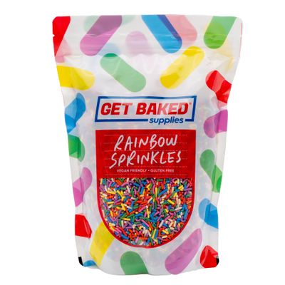 GET BAKED® Rainbow Sprinkles Genuine American Sprinkles 500g Vegan & Gluten Free Bake Stable Funfetti Confetti Cake Sprinkles Edible Cake Decoration
