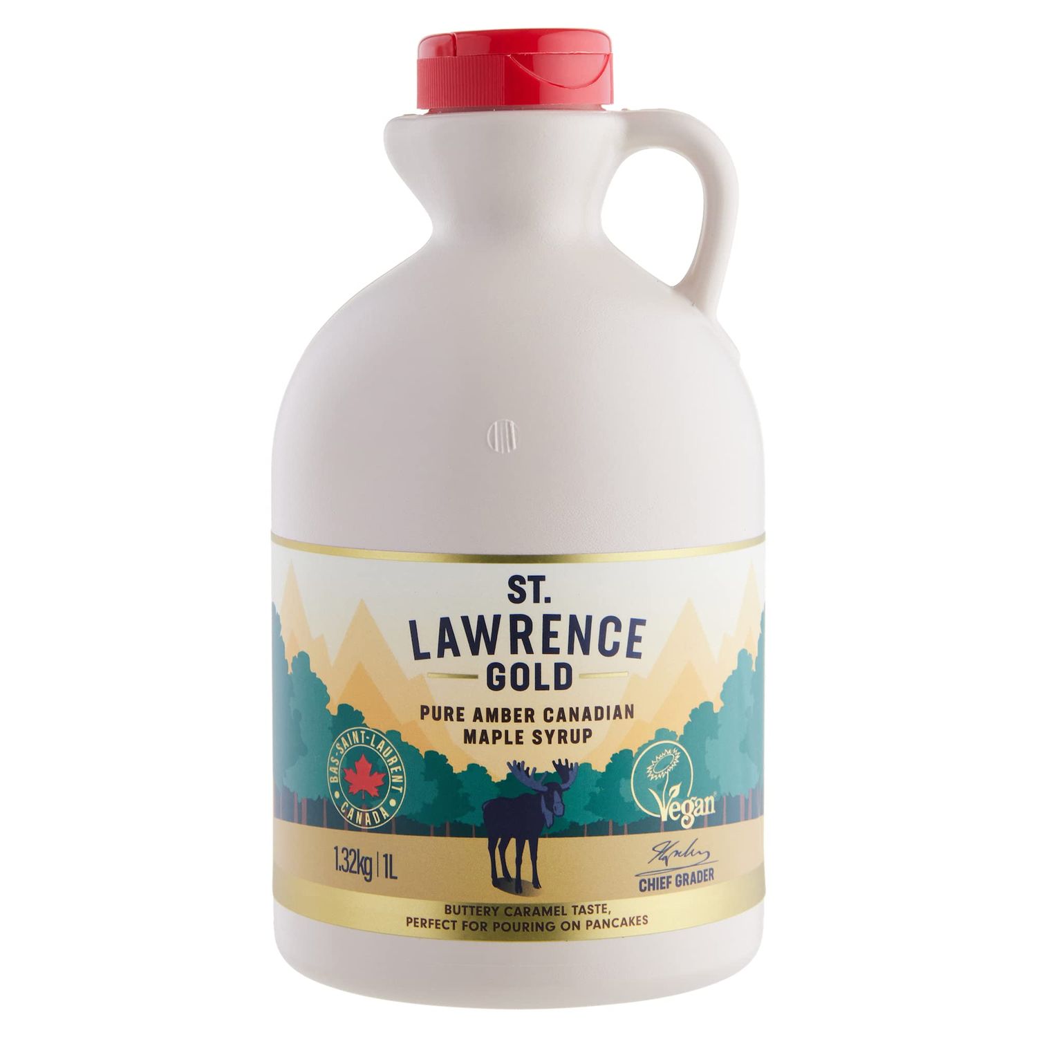 St Lawrence Gold 100% Pure Canadian Maple Syrup 1 Litre - Grade A, Amber - Rich, Caramel Butter Syrup for Pancakes, Waffles, Cooking and Glazing - Gluten Free, Vegan, Bulk Buy