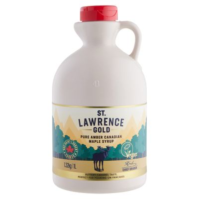 St Lawrence Gold 100% Pure Canadian Maple Syrup 1 Litre - Grade A, Amber - Rich, Caramel Butter Syrup for Pancakes, Waffles, Cooking and Glazing - Gluten Free, Vegan, Bulk Buy