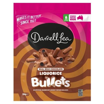 Darrell Lea Real Milk Chocolate Liquorice Bullets, 204g, Pack of 3