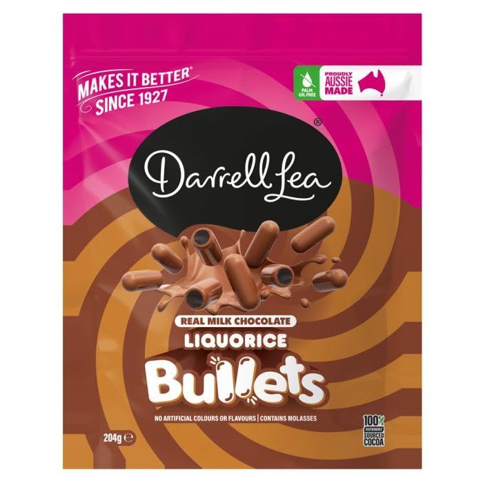 Darrell Lea Real Milk Chocolate Liquorice Bullets, 204g, Pack of 3