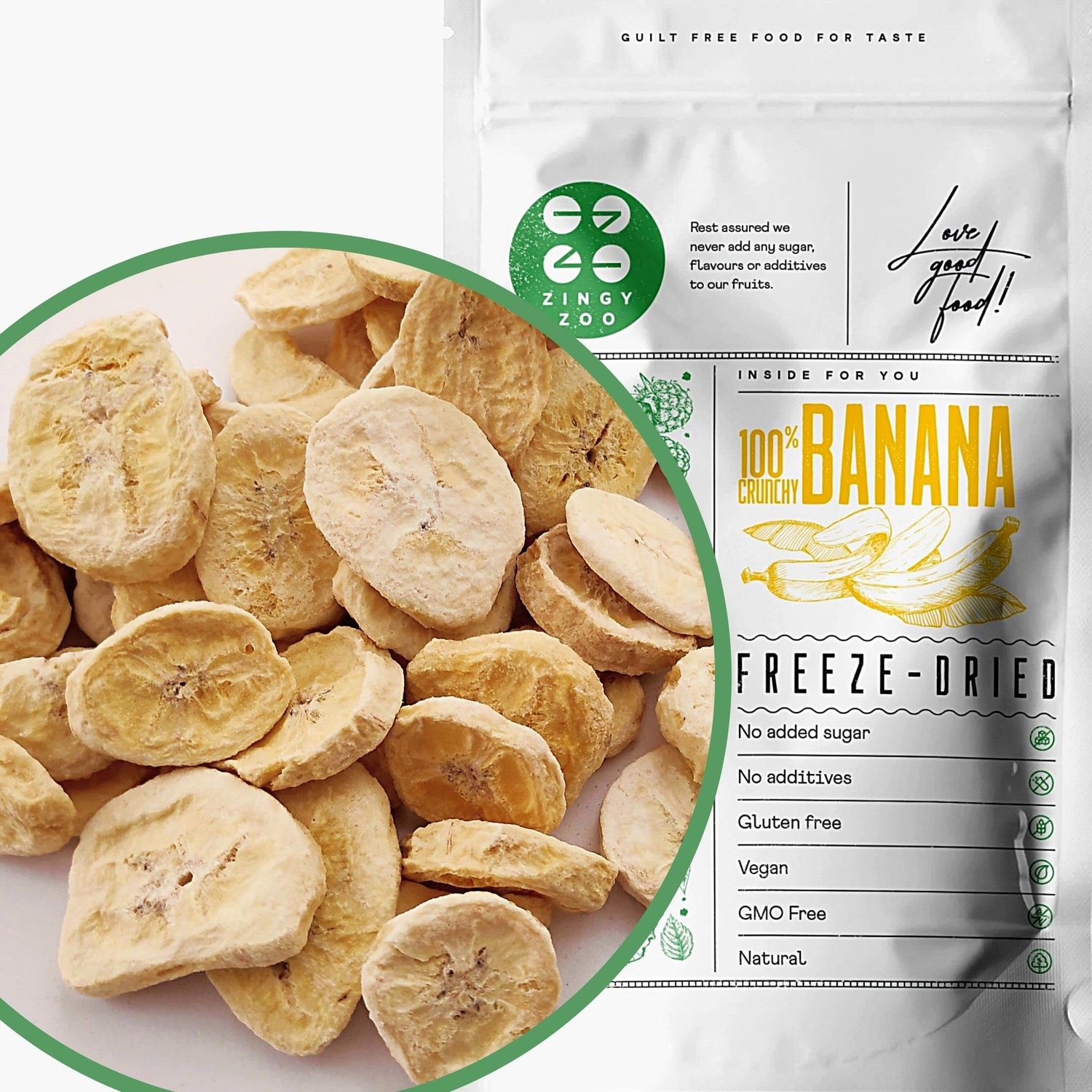 Freeze Dried Banana Chips No Sugar Added Natural Freeze Dried Fruit Unsweetened Gluten Free Snack Freeze Dried Sweets Make Powder or Trail Mix Fresh Frozen Pure Banana Slices ZingyZoo (120g)