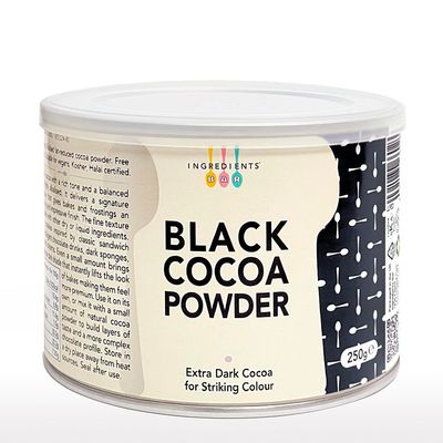 IB Black Cocoa Powder 250g Deep Dark Colour Unsweetened, Multipurpose for Baking, Desserts, Beverages Intense Colour, 100% Pure