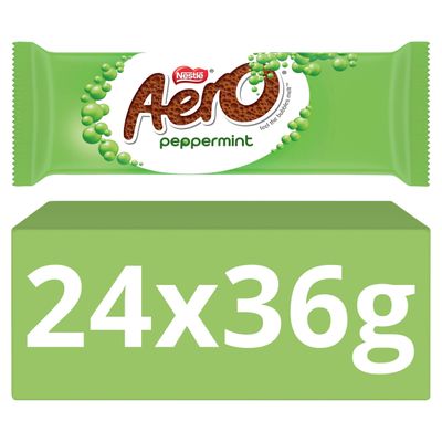 Aero Bubbly Peppermint Melts Sharing Bag Caramel Chocolate Mint Chocolate Bars, 24 x 36 g Peppermint 36 g (Pack of 24) 86g