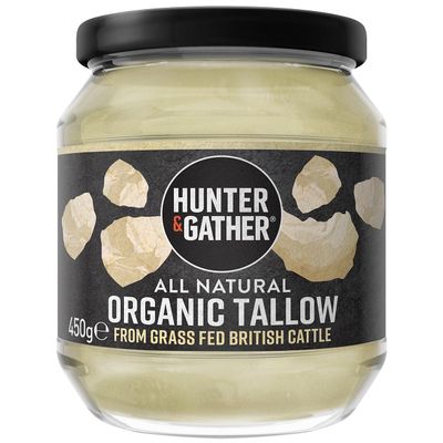 Hunter &amp; Gather Organic Beef Tallow from Grass Fed British Cows 450g Gluten Free, Seed Oil Free Keto, Low Carb, Paleo I Ancestrally Inspired Nutrition I Simply 1 Ingredient I Glass Jar