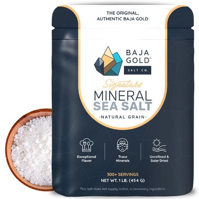 Baja Gold Mineral Sea Salt -Natural Grain Salt for Cooking & Baking Authentic Baja Salt Ideal for All Culinary Creations 454 g. Resealable Bag, 300+ Servings