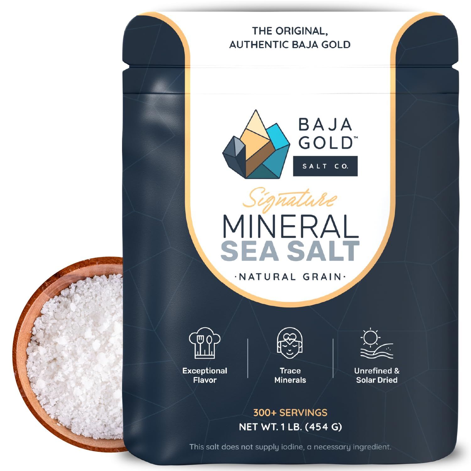 Baja Gold Mineral Sea Salt -Natural Grain Salt for Cooking &amp; Baking Authentic Baja Salt Ideal for All Culinary Creations 454 g. Resealable Bag, 300+ Servings