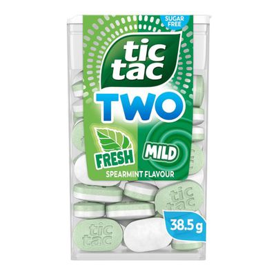 Tic Tac Two Spearmint Fresh &amp; Mild, Sugar-Free, 2-in-1 Flavour Mints, On-The-Go Refreshment - 1 Pack (38.5g)