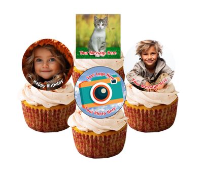 30 x PRE CUT Personalised Photo/Your Logo Cupcake Toppers Edible Premium Wafer Paper Custom Cake Topper