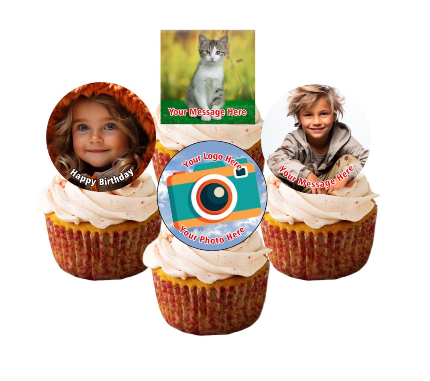 30 x PRE CUT Personalised Photo/Your Logo Cupcake Toppers Edible Premium Wafer Paper Custom Cake Topper