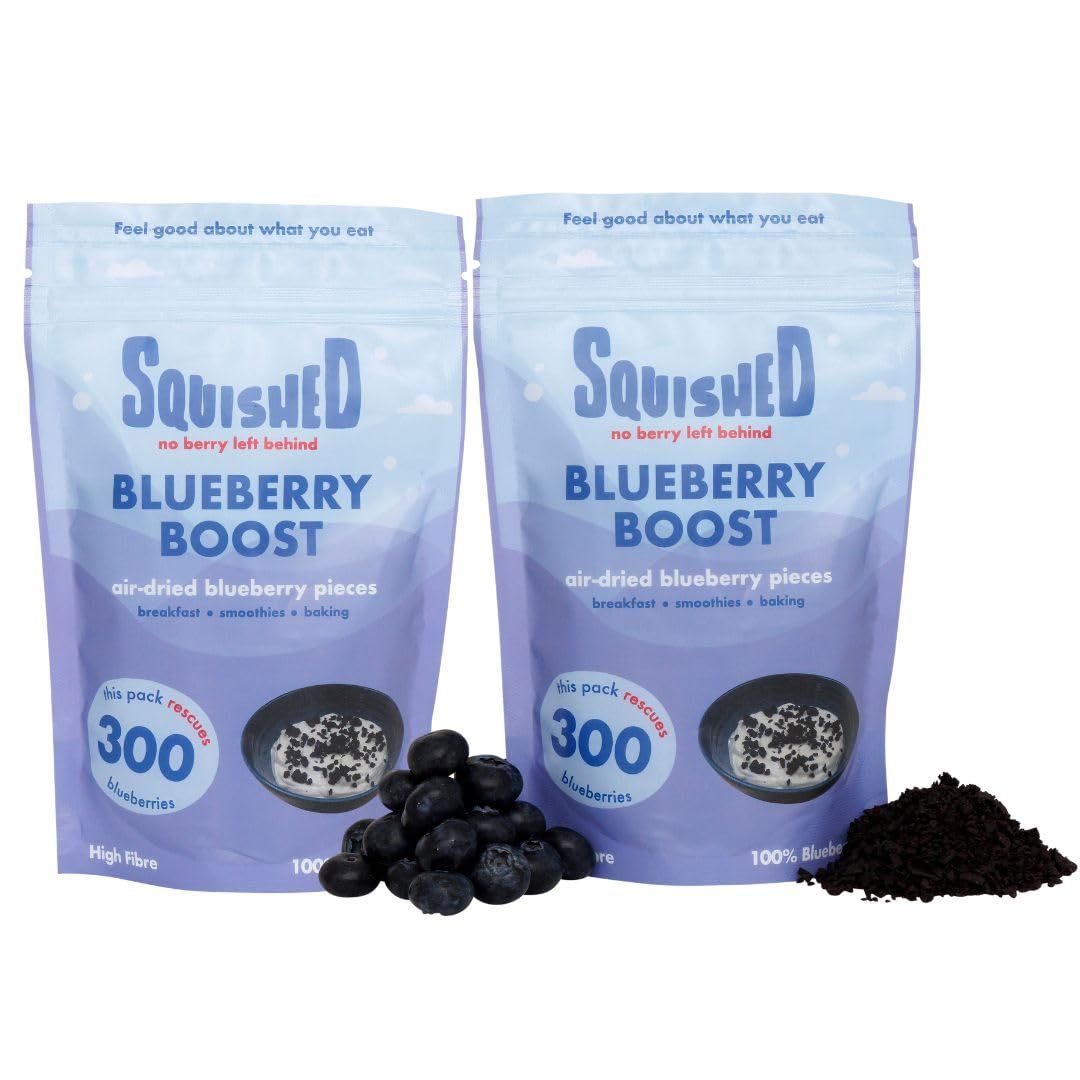 Squished Blueberry Boost Air-Dried Pieces 300g (2 x 150g) Nutrient Rich Ingredients for Breakfasts and Baking Product Nothing Added, Just Blueberries Gluten Free Resealable Bags