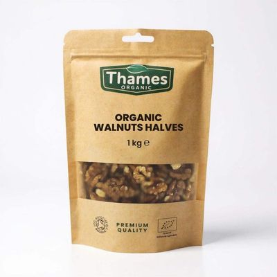 Organic Walnuts Halves - High Fibre, High Protein, Raw, Vegan, GMO Free, Certified Organic, No Additives or Preservatives - Perfect for Snacking or Baking - Thames Organic 1kg