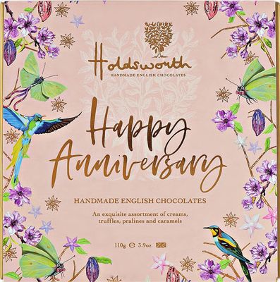 Holdsworth Chocolates Occasions Collection - Happy Anniversary Box Filled with Handmade Truffles and Assorted Milk, Dark and White Chocolates Perfect for gifting 110g