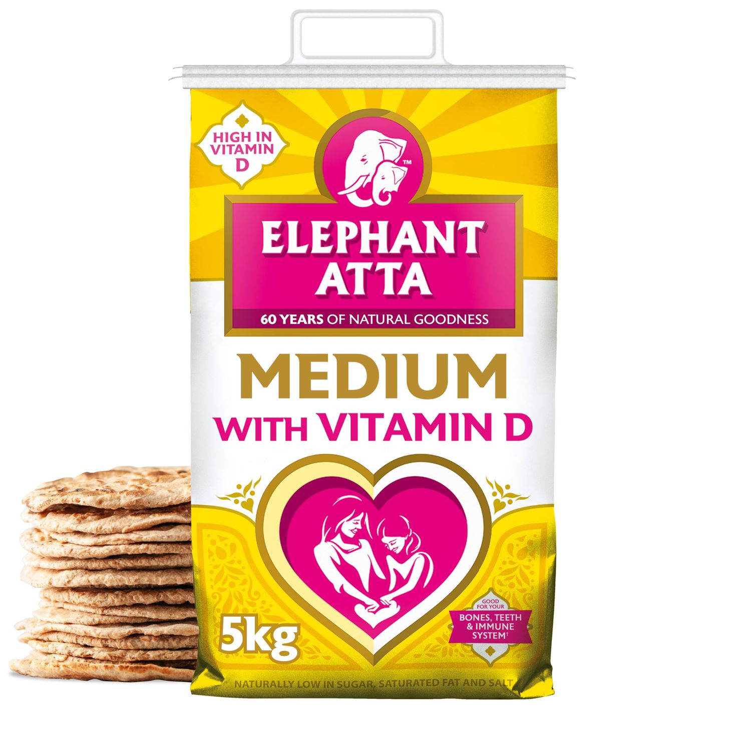 Elephant Atta Medium Atta Flour with Vitamin D Atta Vitamin D Chapatti Flour Forfeited Flour Health Flour Vit D Naan Flour Roti Flour Plain Flour (5kg)