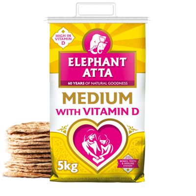 Elephant Atta Medium Atta Flour with Vitamin D Atta Vitamin D Chapatti Flour Forfeited Flour Health Flour Vit D Naan Flour Roti Flour Plain Flour (5kg)