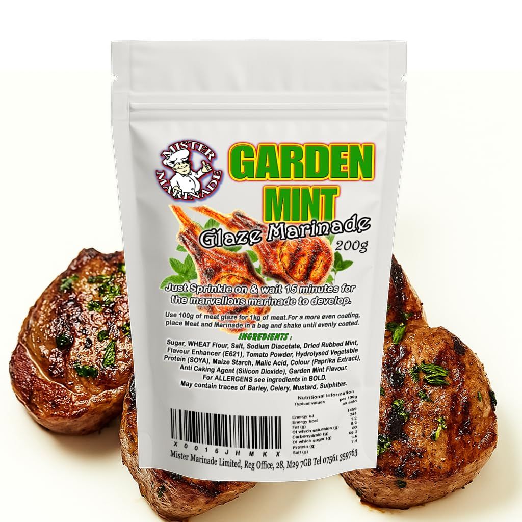 MISTER MARINADE Garden Mint Meat Glaze Marinade &amp; BBQ Rub 200g, Blend of Fresh Mint with a Sweet, Savoury, Tangy Flavour Perfect With Lamb