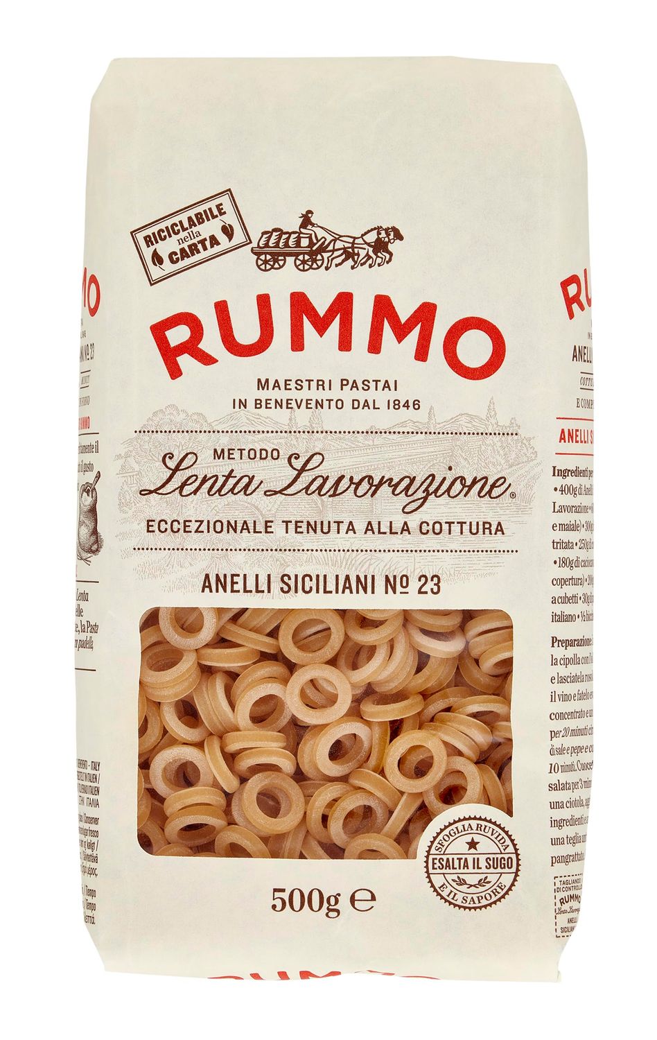 Rummo Anelli Siciliani Hoops No. 23 - Authentic Sicilian Pasta, Artisan-Made for Classic Italian Dishes, 500 g (Pack of 1)
