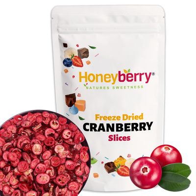 Freeze Dried Cranberry Slices 100g - No Added Sugar, 100% Natural, Gluten Free, Vegan Friendly