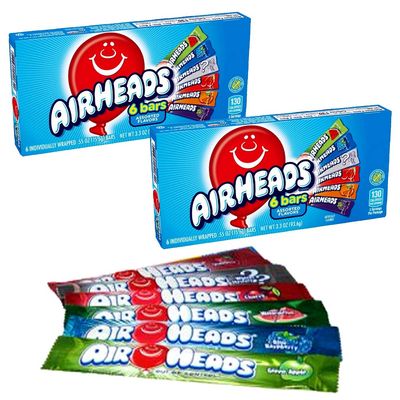 2 x AIRHEADS 6 Fruit Flavour Chewy Candy Bars Theatre Box 94g