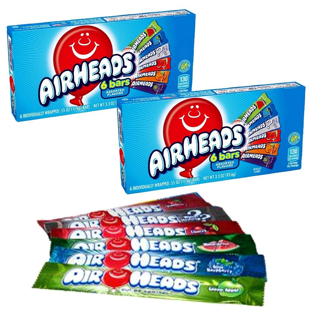 2 x AIRHEADS 6 Fruit Flavour Chewy Candy Bars Theatre Box 94g