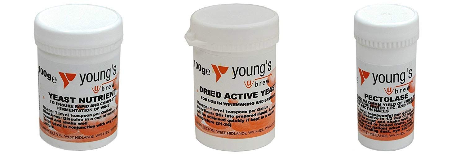 Young's Brewing Set of 3 - 100g yeast nutrient &amp; Multi Purpose Dried Active Yeast &amp; Nutrients Pectolase